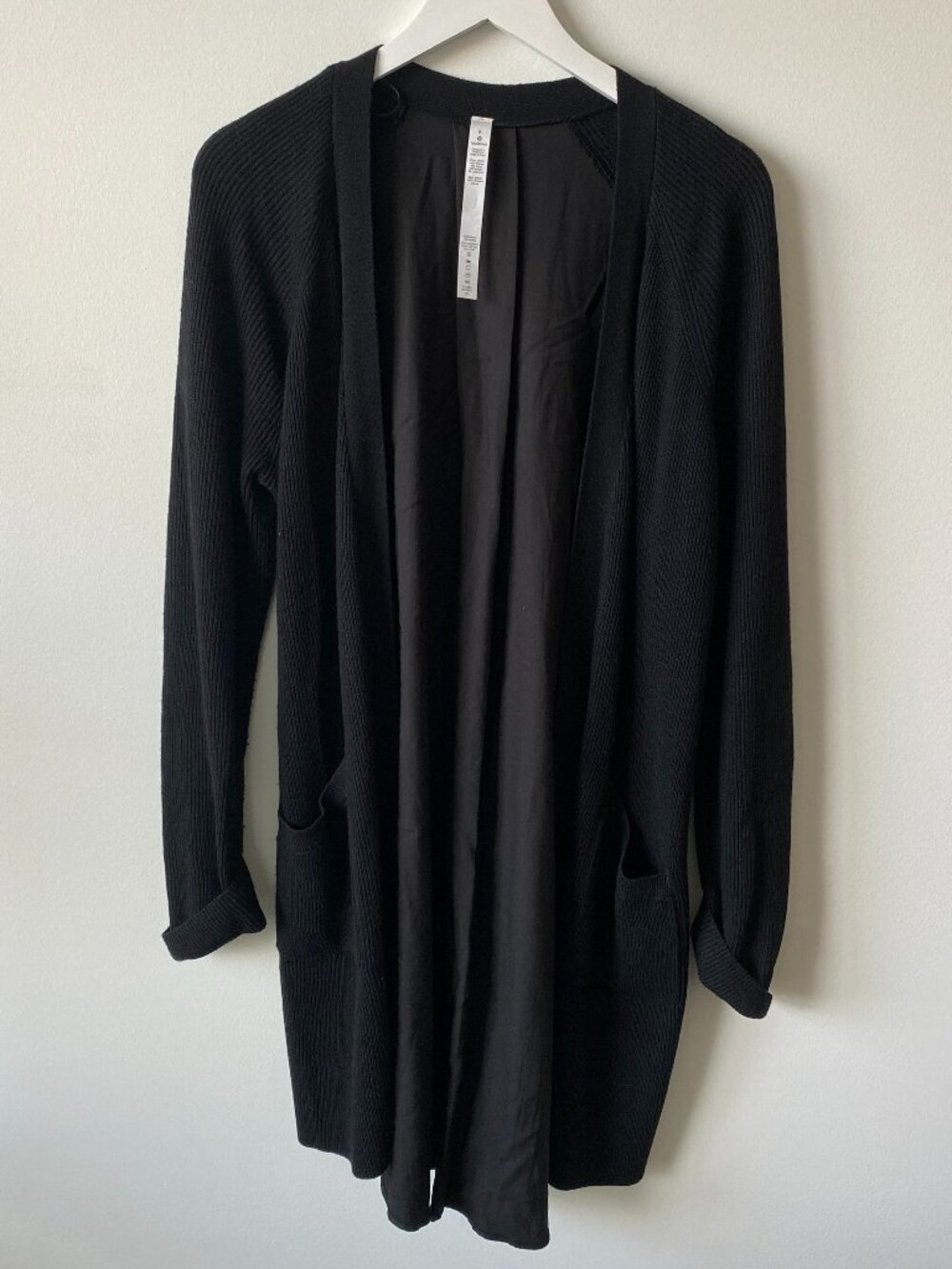 Lululemon Black Long Cardigan Duster | Size 8 | Cashmere Blend + Tencel Back